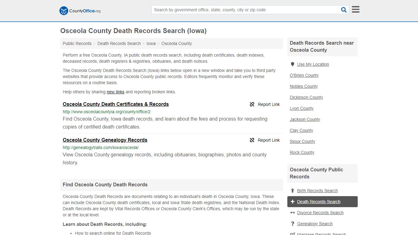 Death Records Search - Osceola County, IA (Death ...